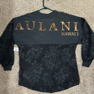Disney Aulani Hawai'i Black Floral Pullover with Gold Lettering